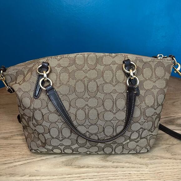 Coach Kelsey Small Satchel Signature Jacquard Tan Brown Crossbody Bag - Picture 3 of 13
